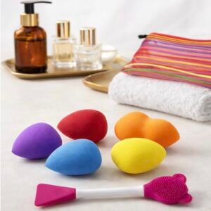 Makeup Sponge (Beauty Blender) Set with Pouch & Double-Sided Silicone Brush – Complete Beauty Kit