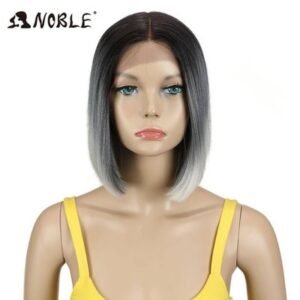Hair Wig Front Lace – Short Straight Soft Wig – Ash Grey with Black Roots – Modern Elegant Look