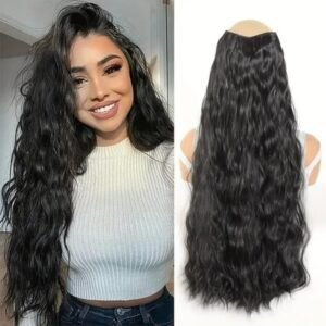 V-Shaped Clip-In Hair Extensions for Women - Heat Resistant, Long Wavy Synthetic Hairpiece in 18", 22", & 26" Lengths