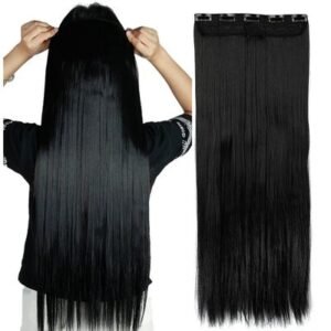 Straight 3/4 Full Head One Piece 5clips Clip in Hair Extensions Long Poplar Style for Girl Lady Women 48 colors (23" - Straight, Dark Black)
