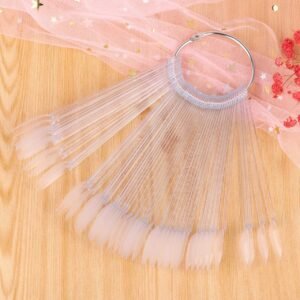 Transparent Nail Swatches Sticks, Fan-shaped PVC False Nail Art Tips Display Practise Sticks Tool with Metal Split Ring Holder