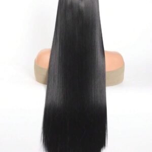 أطول وصلات شعر سوداء طبيعية مستقيمة تغطي ثلاثة أرباع الرأس، قطعة واحدة، مزودة بخمسة مشابك.