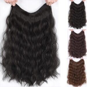 16 Inch Long Black Brown V-Shaped Half Wig Clip In One piece Water Wave Hair Extensions Synthetic Natural Hairpiece