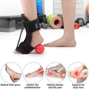 جبيرة ليلية لعلاج التهاب اللفافة الأخمصية، دعامة تقويمية لتدلي القدم من ديجتك، جبيرة ليلية مرنة قابلة للتعديل لعلاج التهاب اللفافة الأخمصية، وآلام الكعب والكاحل وقوس القدم، والتهاب وتر أخيل، مع كرة تدليك صلبة مدببة.