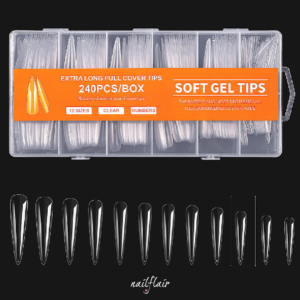 240pcs  Private Label Extra Long Full Cover Tips 12 Sizes ABS Soft Gel Tips Transparent Clear Nail Fingers Tips