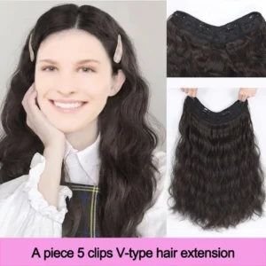 وصلة شعر حراري ويفي (مموج) طويلة – لون بني غامق جدًا نظام 5 كليبسات V-Shape مظهر طبيعي | مقاومة للحرارة