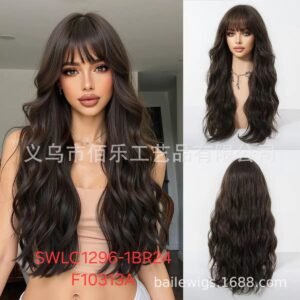 Heat-Resistant Synthetic Wig, Long Hair With Bangs, Model SWLC1296-1BR24-F10313A