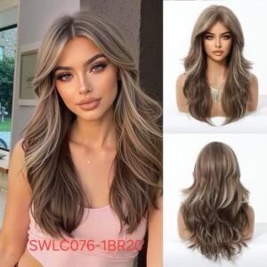 شعر مستعار صناعي مقاوم للحرارة، متوسط ​​الطول، موديل SWLC076-1BR2C