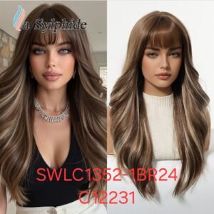 Heat-Resistant Synthetic Wig, Long Hair With Bangs, Model SWLC1352-1BR24-C12231