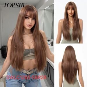 شعر مستعار صناعي مقاوم للحرارة، شعر طويل، موديل SWLC1265-5BR28