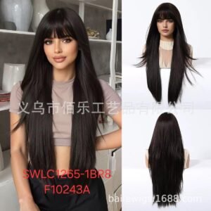 Heat-Resistant Synthetic Wig, Long Hair With Bangs, Model SWLC1265-1BR8-F10243A