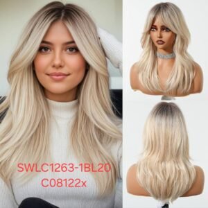 شعر مستعار صناعي مقاوم للحرارة، متوسط ​​الطول، موديل SWLC1263-1BL20-C08122x