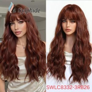 شعر مستعار صناعي مقاوم للحرارة، شعر طويل مع غرة، موديل SWLC8332-3RB26