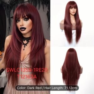 شعر مستعار صناعي مقاوم للحرارة، شعر طويل وناعم، موديل SWLC1359-1RE20-T12163A