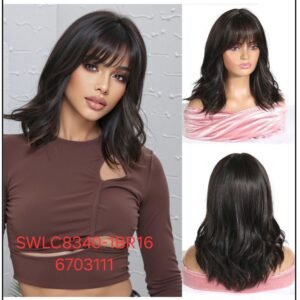 شعر مستعار صناعي مقاوم للحرارة، شعر قصير مع غرة، موديل SWLC8340-1BR16-6703111