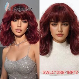 شعر مستعار صناعي مقاوم للحرارة، قصير مع غرة، موديل SWLC1288-1BR12