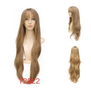 شعر مستعار صناعي مقاوم للحرارة، شعر طويل، مع غرة، موديل T26L2