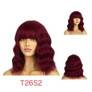 شعر مستعار صناعي مقاوم للحرارة، قصير مع غرة، موديل T26S2