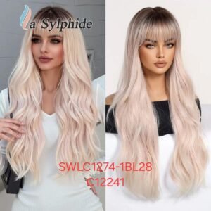 Heat-Resistant Synthetic Wig, Long Hair With Bangs, Model SWLC1274-1BL28-C12241