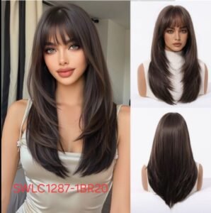 Heat-Resistant Synthetic Wig, Medium Length Hair With Bangs, Model SWLC1287-1BR20
