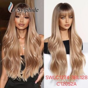 Heat-Resistant Synthetic Wig, Long Hair With Bangs, Model SWLC1274-3BL128-C12052A