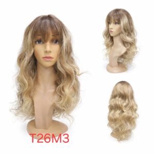 شعر مستعار صناعي مقاوم للحرارة، متوسط الطول مع غرة، موديل T26M3