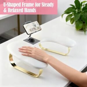 وسادة يد على شكل حرف U من الجلد الصناعي الناعم مع حامل هاتف دوار، مسند ذراع للأظافر، حصيرة مانيكير، أدوات خاصة لفناني المانيكير