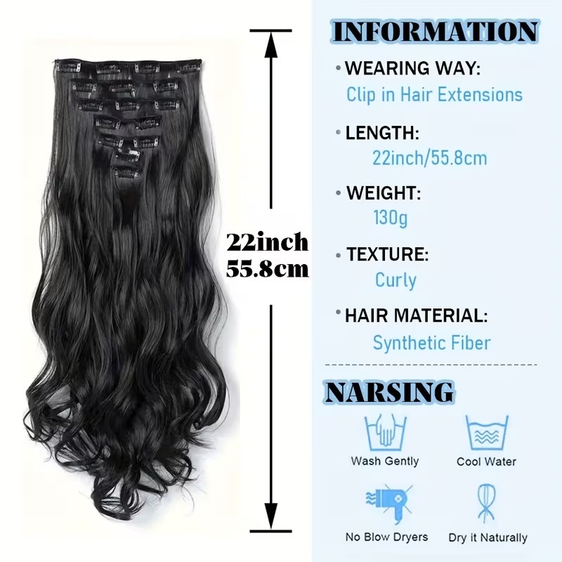 7-Piece Wavy Hair Extensions Set – 55 cm<br/> - Image 2