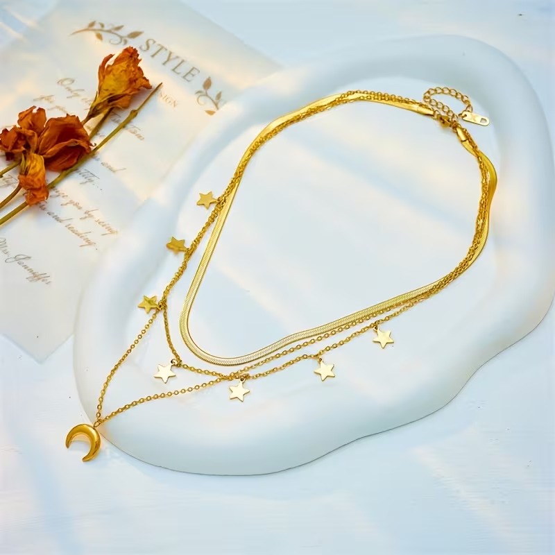 Elegant Layered Star & Moon Necklace<br/> - Image 3