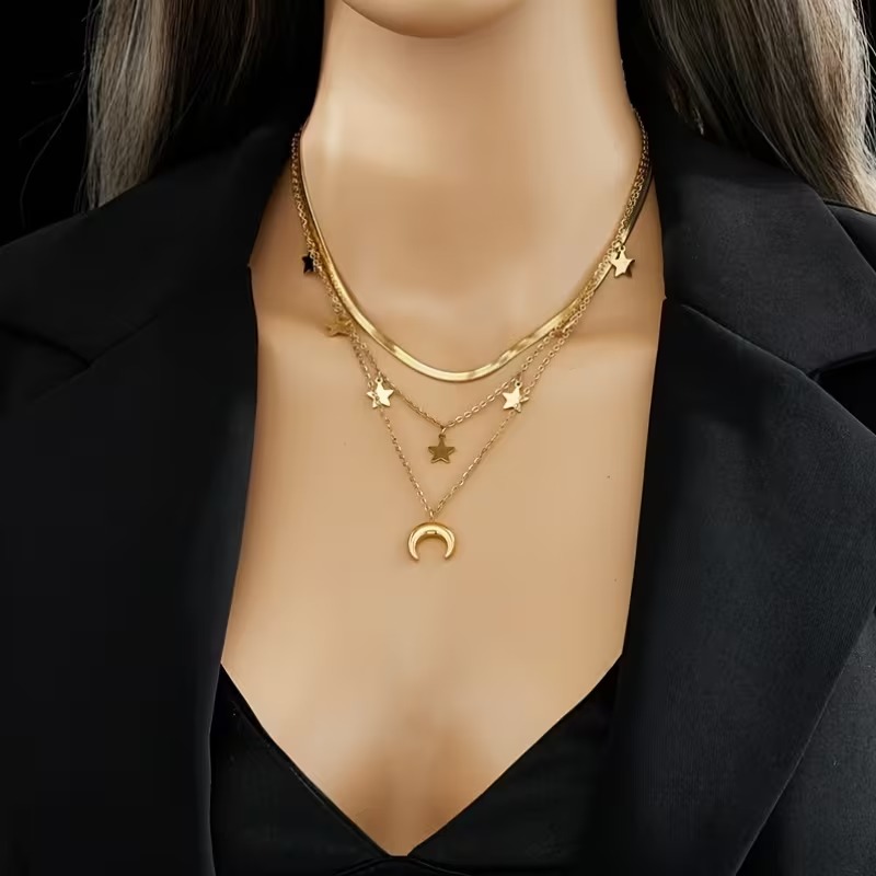 Elegant Layered Star & Moon Necklace<br/> - Image 4