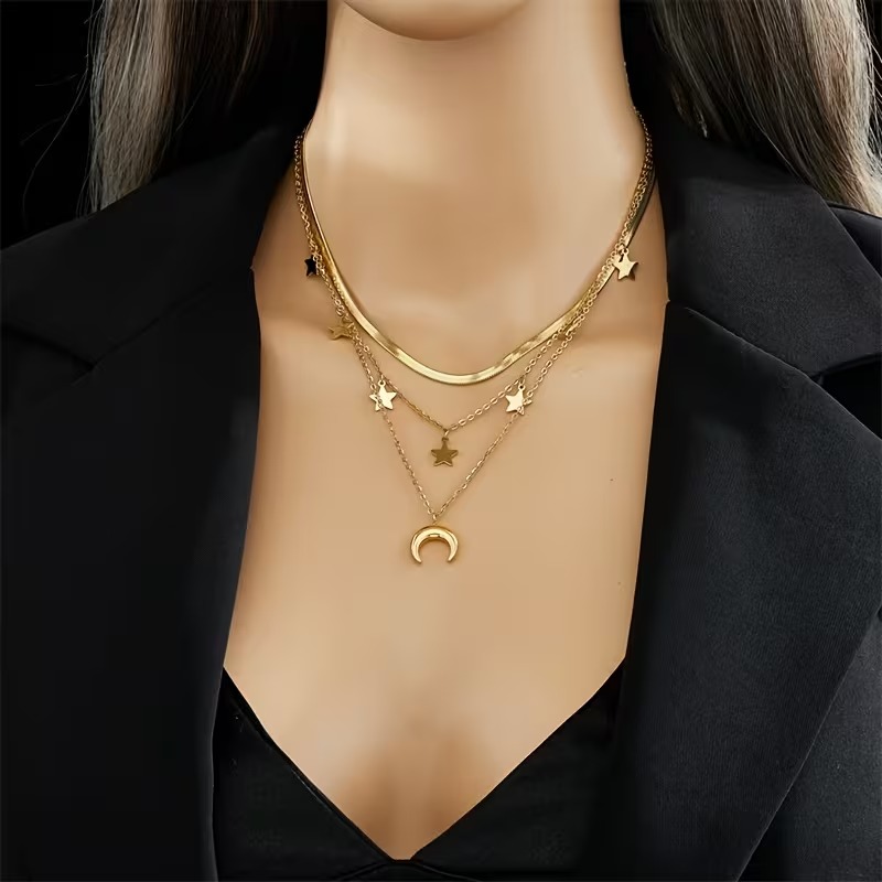 Elegant Layered Star & Moon Necklace<br/> - Image 7