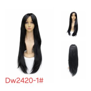 Hair Wig DW2420-1# – Long Straight Heat Resistant Wig – Black – Soft Texture with Bangs & Natural Look
