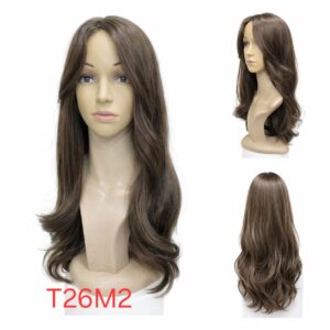 Lightweight, medium-length wavy heat-resistant wig – chestnut brown with long bangs; natural look | Heat-resistant | Model Number: T26M2