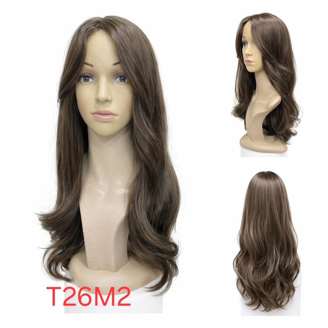 Lightweight, medium-length wavy heat-resistant wig – chestnut brown with long bangs; natural look | Heat-resistant | Model Number: T26M2