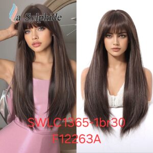 Hair Wig SWLC1365-1BR30-F12263A – Long Straight Soft Heat-Resistant Wig – Medium Brown – Natural Look with Bangs