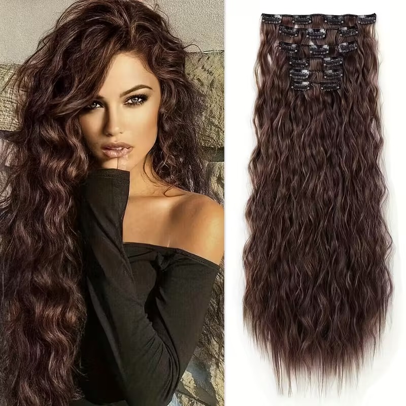 Long Wavy Hair Extensions Set – 6 Pieces