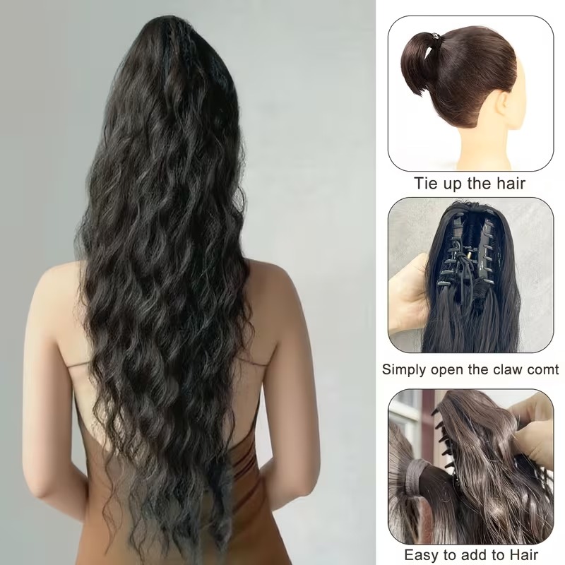وصلة شعر كليب ذيل حصان مموج طويل