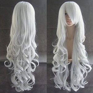 Hair Wig – Long Wavy Silver Ash Gray Wig with Bangs – Modern Elegant Look