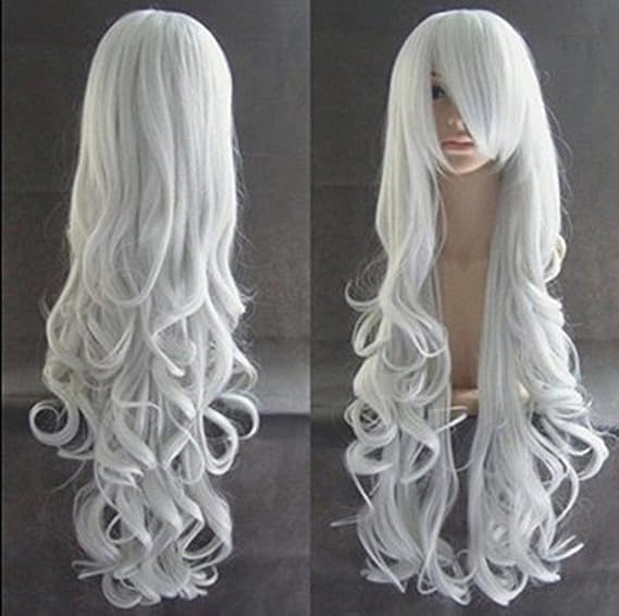 Hair Wig – Long Wavy Silver Ash Gray Wig with Bangs – Modern Elegant Look