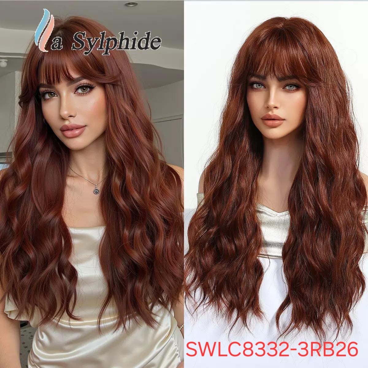 Hair Wig SWLC8332-3RB26 – Long Wavy Heat Resistant Wig – Copper – Soft Texture with Bangs & Natural Look