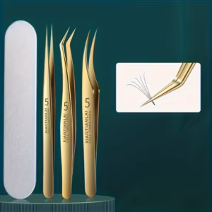 Professional Gold Eyelash Extension Tweezers Set – 3 Pieces