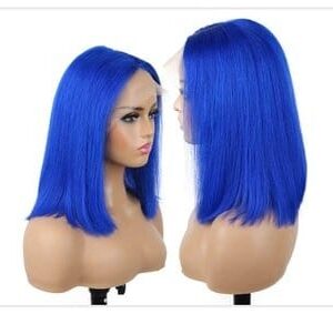 باروكة جذور أمامية (Front Lace) قصيرة ناعم ستريت لون أزرق نيلي جريء – مناسبة للحفلات التنكرية