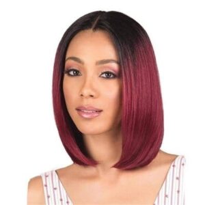 باروكة جذور أمامية (Front Lace) قصيرة ناعم ستريت لون أحمر بنفسجي مع جذور أسود – مظهر عصري جريء