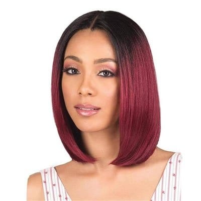 Hair Wig Front Lace – Short Straight Soft Wig – Red Violet with Black Roots – Bold Modern Look