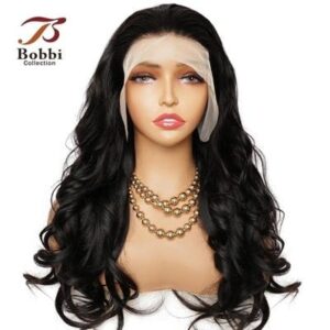 باروكة جذور أمامية (Front Lace) ويفي (مموج) طول متوسط إلى طويل لون أسود – مظهر طبيعي أنيق