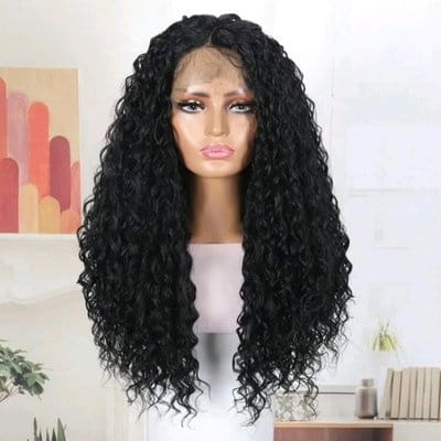 Hair Wig Front Lace – Long Curly Wavy Wig – Black – Natural Elegant Look