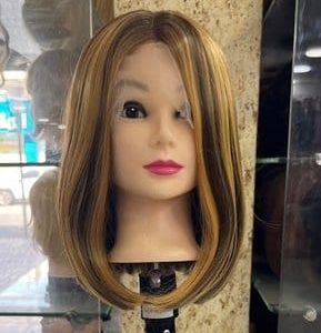 Hair Wig Front Lace – Short Straight Soft Wig – Brown with Golden Highlights – Natural Elegant Look