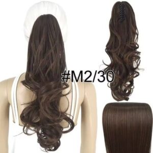 Hair Extension Ponytail – Wavy Drawstring Ponytail – Medium Brown – Natural Look – Secure Clip Attachment
