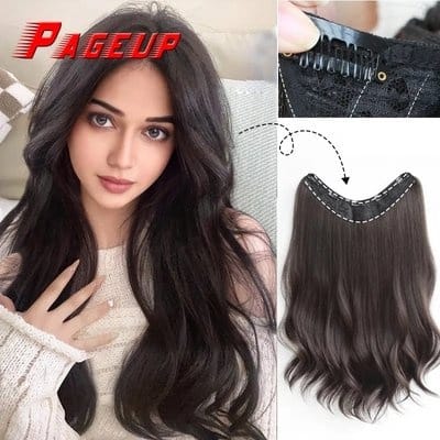 وصلة شعر حراري ويفي  خفيف (مموج) 5 كليبسات (مشابك) V Shape – لون بني غامق طول وكثافة فورية مظهر طبيعي | سهلة التركيب