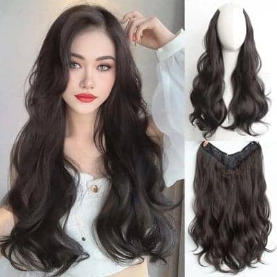 وصلة شعر حراري ويفي (مموج) 5 كليبسات (مشابك) V Shape – لون بني غامق  طول وكثافة فورية مظهر طبيعي | سهلة التركيب
